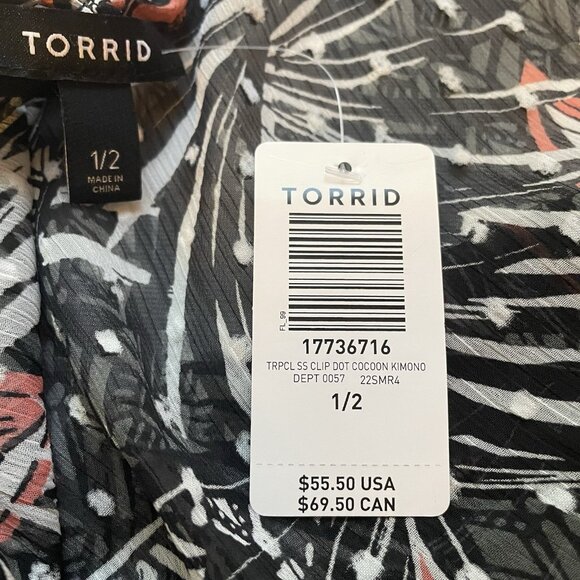 Torrid Kimono Womens Size (14-18) 1 / 2 Black Floral  Open Semi Sheer Beach - Picture 4 of 8